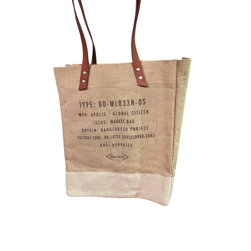 Global Citizen Beige Canvas Tote Bag with Brown Leather Straps